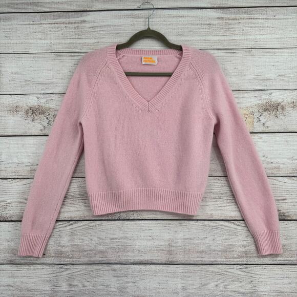 Future Sweaters - From Future 100% Cashmere Cropped V-Neck Sweater Womens Small Pink Long Sleeve